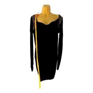 BCBG Max Azeria (Vintage Classic Black Stretchy Dress Studded Shoulders Midi XS